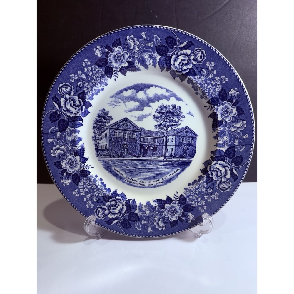 National Baseball Hall of Fame Cooperstown NY Blue Transferware Plate